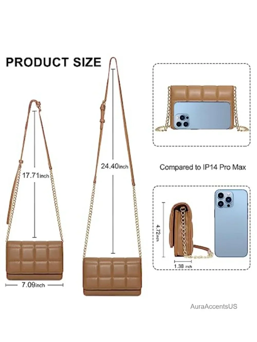 Quilted PU Leather Mini Crossbody Wallet Chain Shoulder Evening Bag